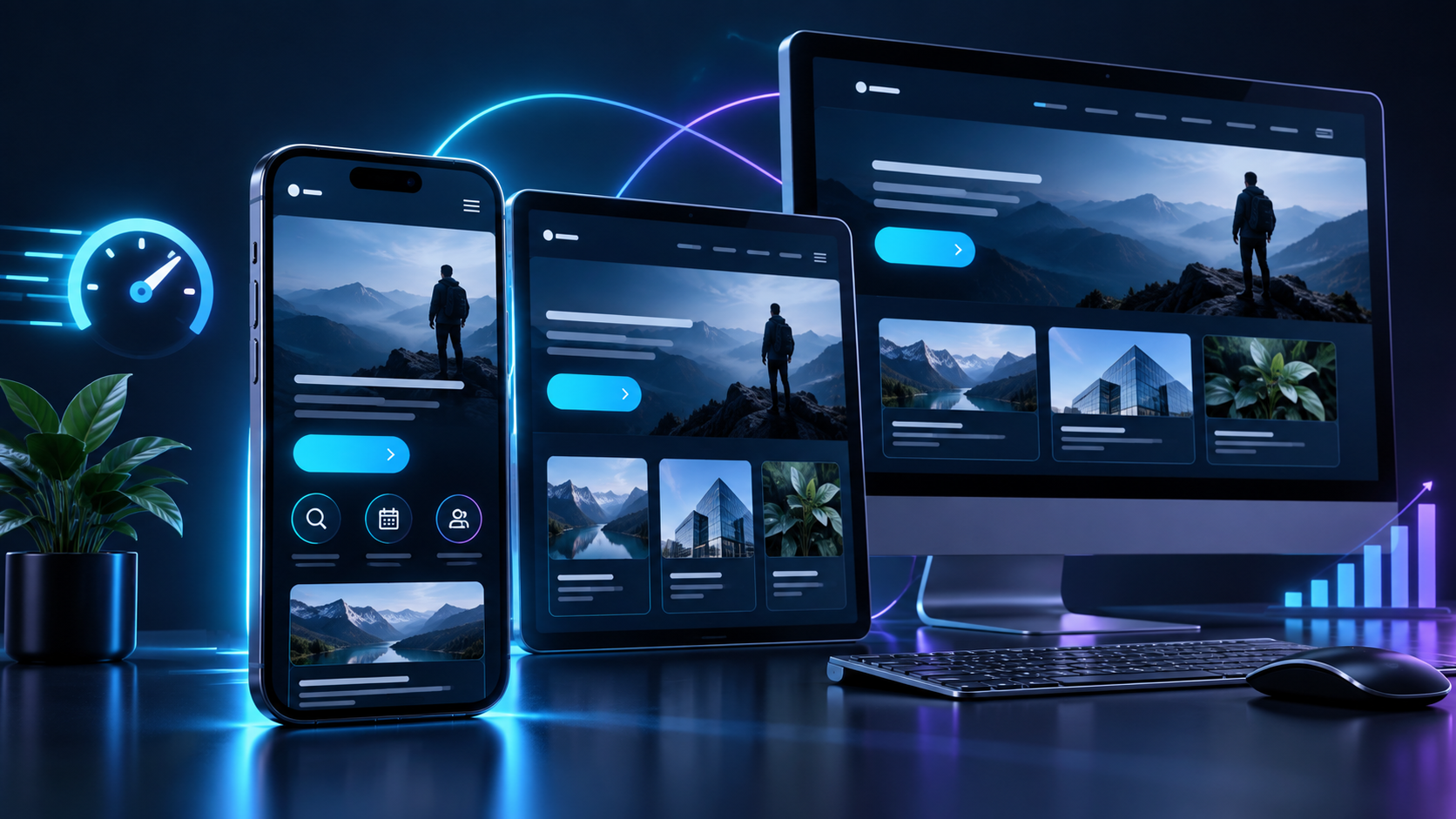 Responsive website designed for a smartphone before tablet and desktop screens