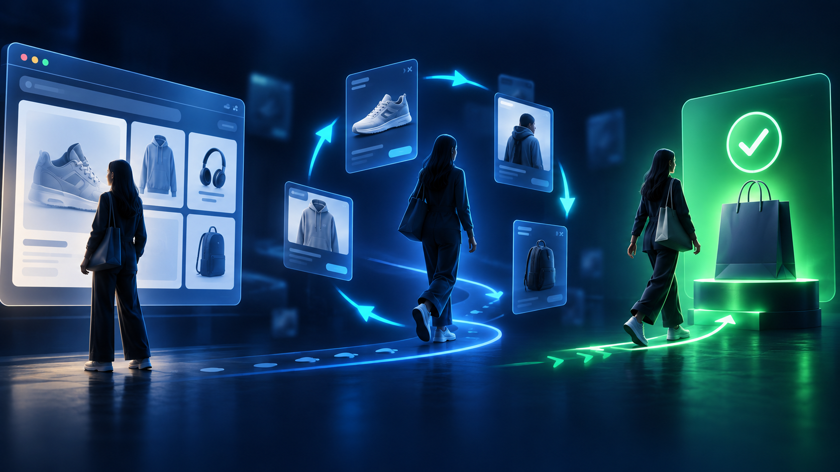 Customer journey from product browsing through retargeting to purchase