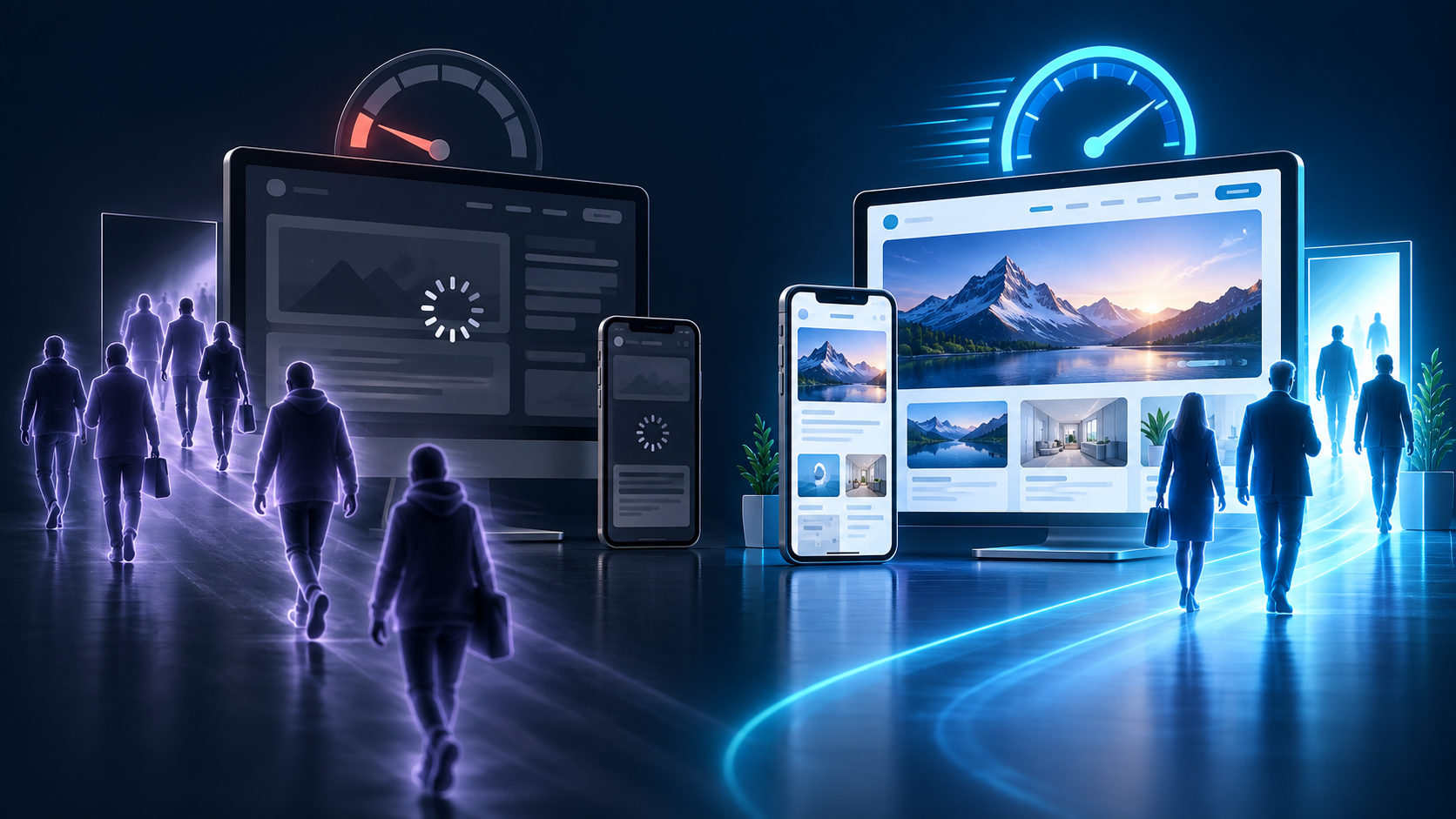 Slow and fast website experiences compared across desktop and mobile
